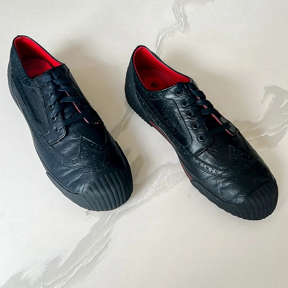 PF Flyers Brogue Men’s Black Leather Wingtip Sneakers Mens Sz 9.5 Womens Sz 11 - Picture 2 of 14